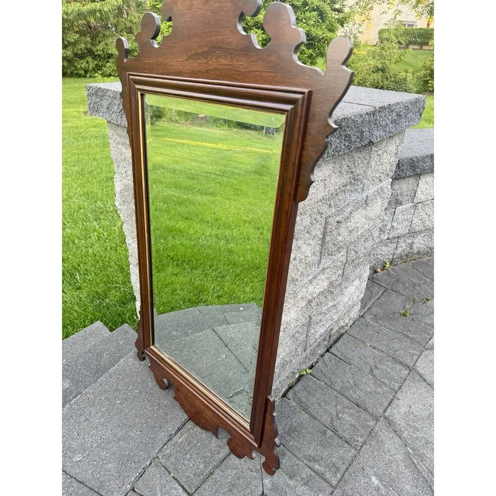 Ethan Allen Vintage Chippendale Wall Mirror Mahogany Beveled Glass 39x20.5”